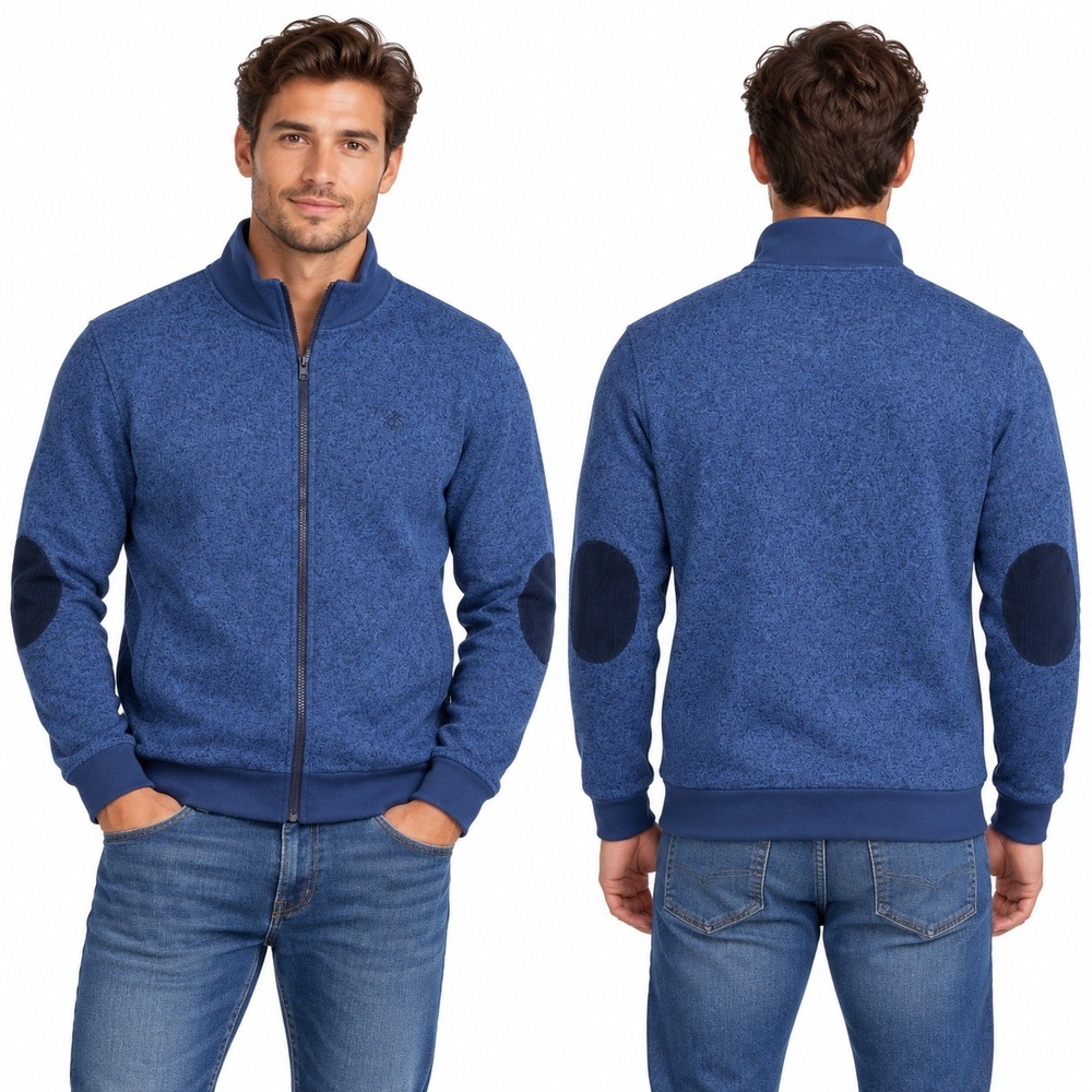Brooks Brothers Jacket Mens Large Blue Full Zip Fleece Elbow Patch 4565-122NW020